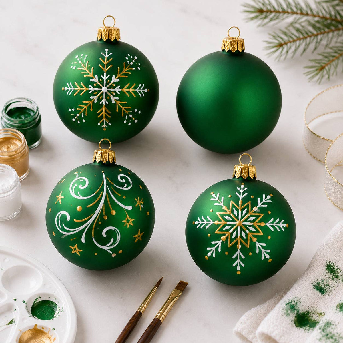 Set of 4 Translucent Green Glass Ball Christmas Ornaments 4 Inches