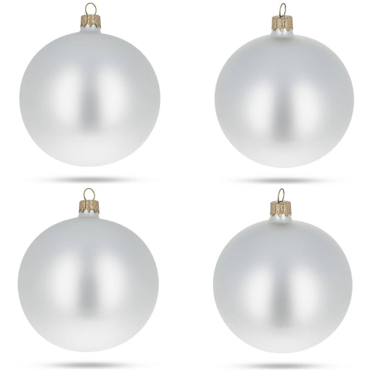 Set of 4 Matte White Glass Ornaments