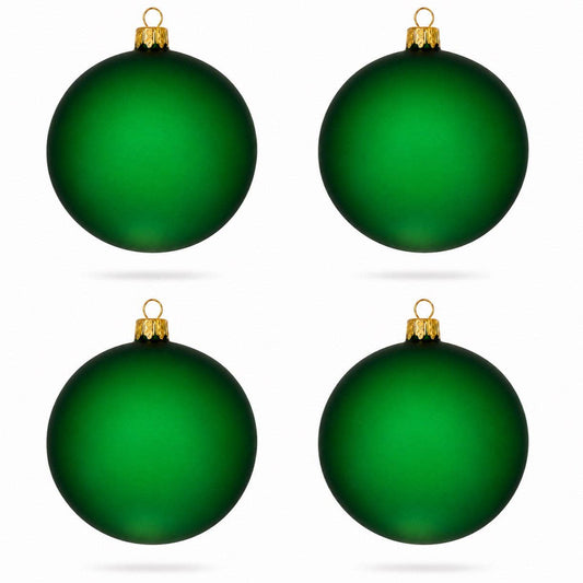 Set of 4 Translucent Green Glass Ball Christmas Ornaments 4 Inches