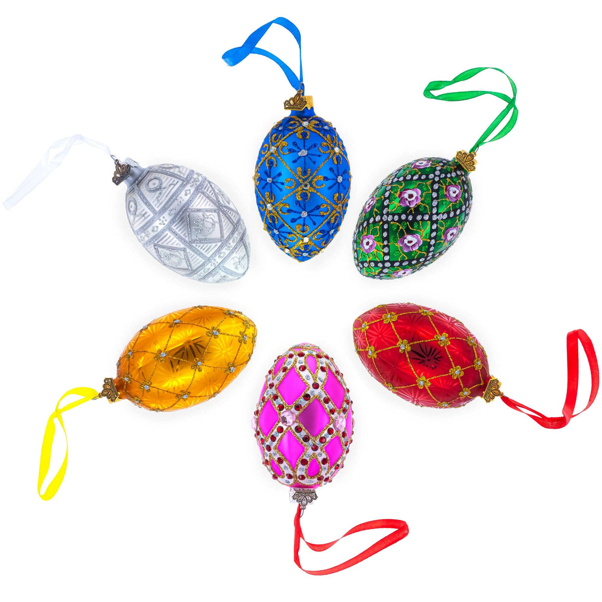 Set of 6 Red Matte Glass Egg Ornaments