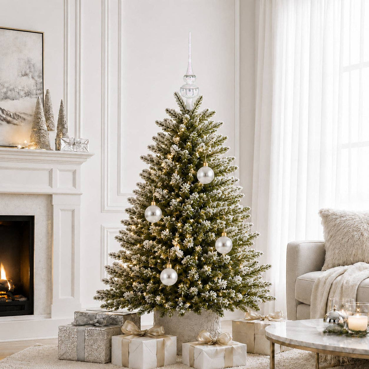 Set of 4 Translucent White Glass Ball Christmas Ornaments 4 Inches