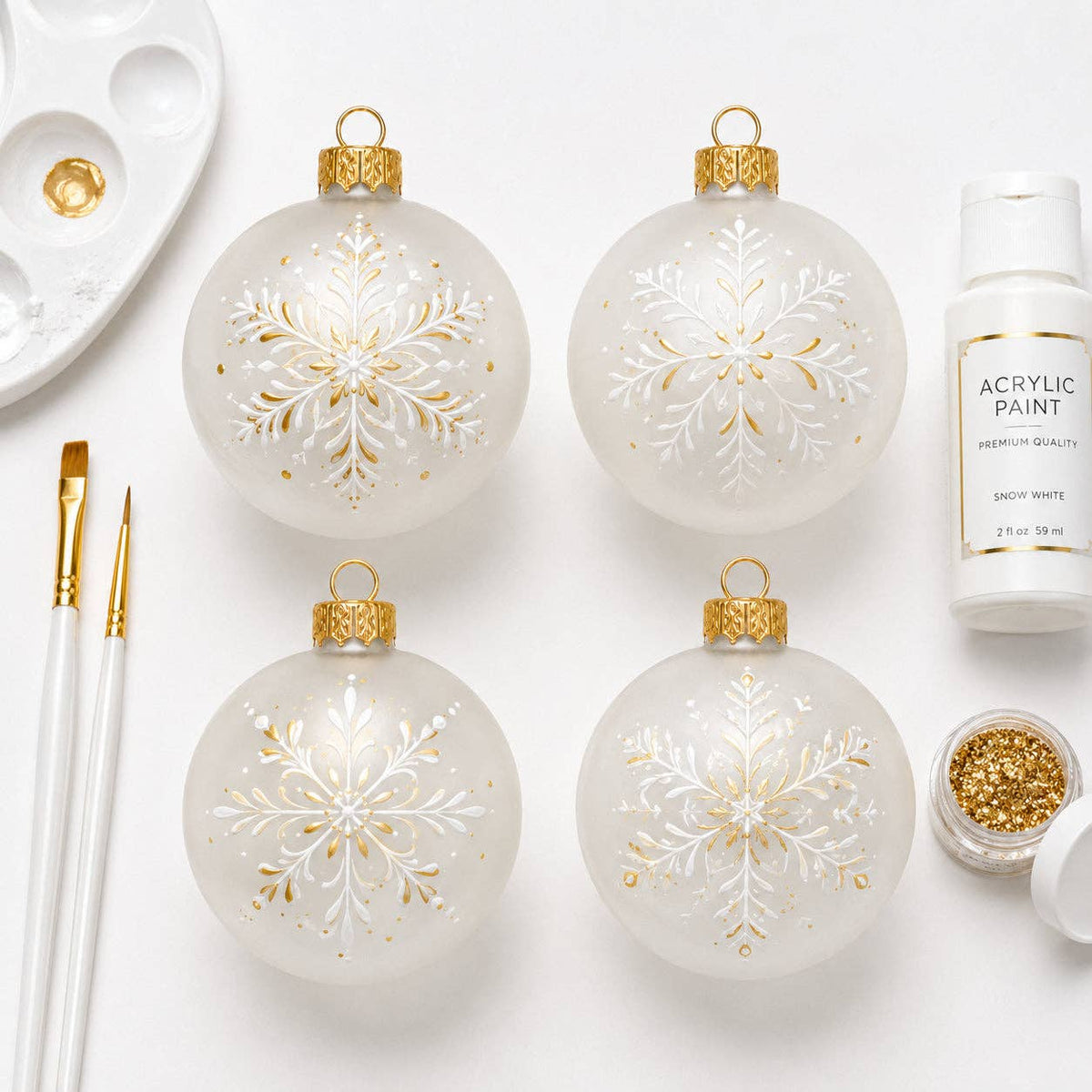 Set of 4 Translucent White Glass Ball Christmas Ornaments 4 Inches