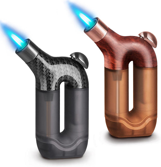 2 Pack Torch Lighter Single Jet Flame Refillable Butane Lighters Windproof Gas Torch Lighters Adjustable Jet Cool Lighter for Camping Candle BBQ Grill(Fuel Not Included)