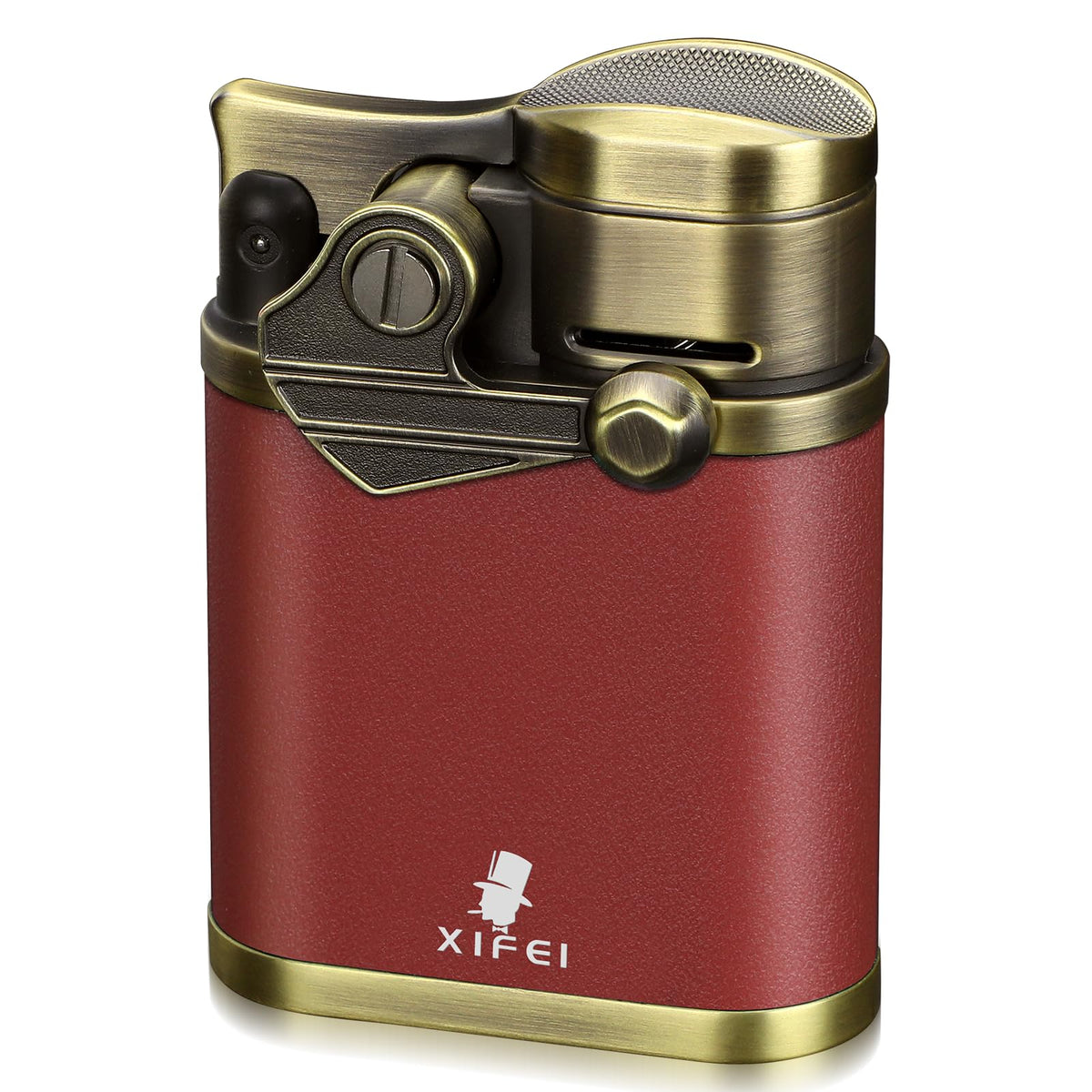 XIFEI Cigar Lighter 4 Jet Flame Torch Lighter with Cigar Holder, Windproof Rocker Arm Lighter Adjustable Flame, Refillable Butane Lighter Smoking Lighters Gift for Men (Bronze)