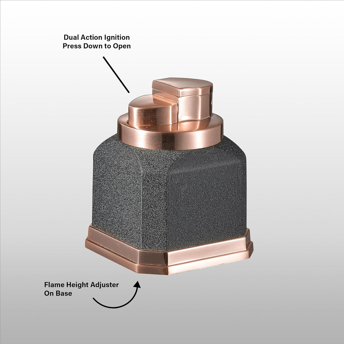 Visol Redferno Torch Lighter, Quad Flame, Refillable, Windproof, Adjustable Flame, Black Crackle and Copper Finish, Unique Cube Shape, Table Lighter
