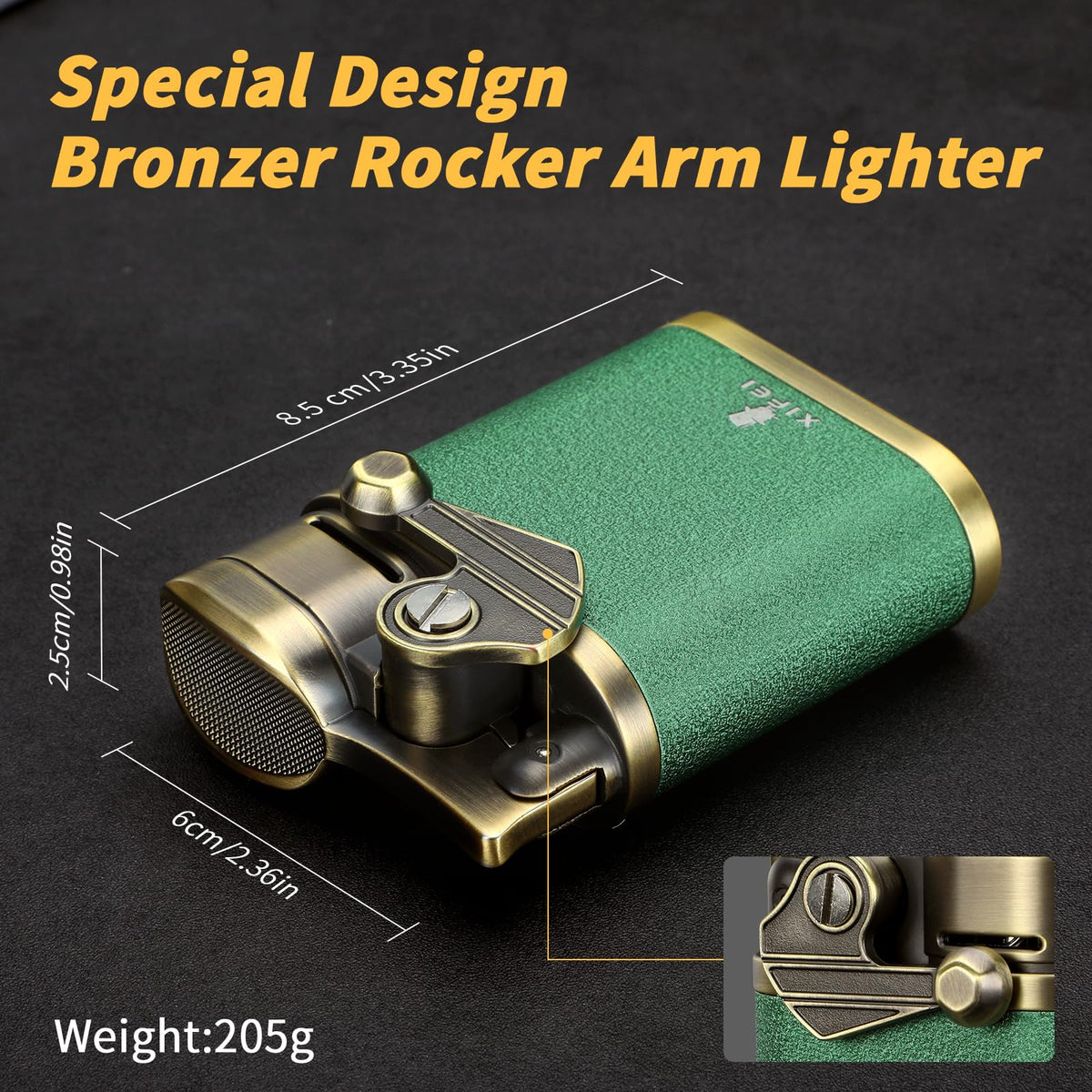XIFEI Cigar Lighter 4 Jet Flame Torch Lighter with Cigar Holder, Windproof Rocker Arm Lighter Adjustable Flame, Refillable Butane Lighter Smoking Lighters Gift for Men (Bronze)