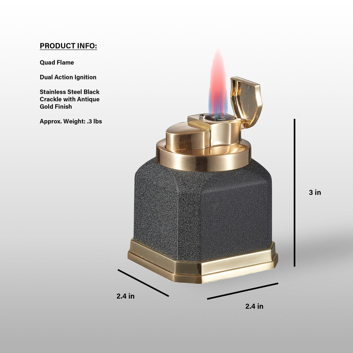 Visol Redferno Torch Lighter, Quad Flame, Refillable, Windproof, Adjustable Flame, Black Crackle and Copper Finish, Unique Cube Shape, Table Lighter