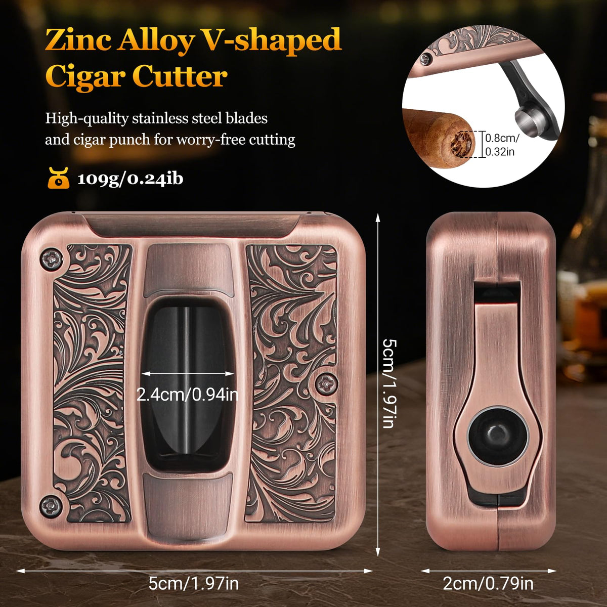 Cigar Cutter,Portable Multifunction V Cut Cigar Cutter, 4 in 1 Stainless Steel Guillotine with Cigar Punch,Cigar Holder and Twin Nubber,Suitable for Max 60 Ring Gauge Cigars (Yellow)