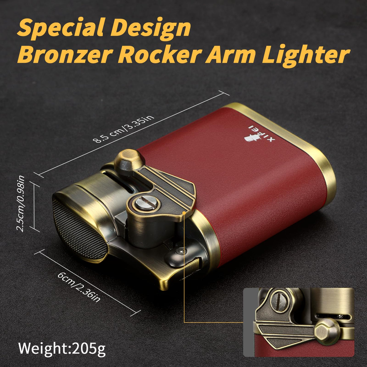 XIFEI Cigar Lighter 4 Jet Flame Torch Lighter with Cigar Holder, Windproof Rocker Arm Lighter Adjustable Flame, Refillable Butane Lighter Smoking Lighters Gift for Men (Bronze)