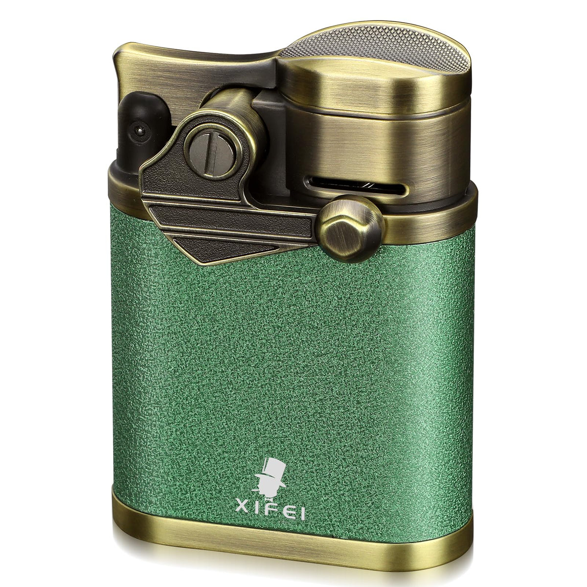 XIFEI Cigar Lighter 4 Jet Flame Torch Lighter with Cigar Holder, Windproof Rocker Arm Lighter Adjustable Flame, Refillable Butane Lighter Smoking Lighters Gift for Men (Bronze)