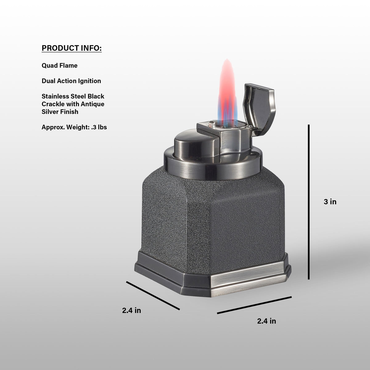 Visol Redferno Torch Lighter, Quad Flame, Refillable, Windproof, Adjustable Flame, Black Crackle and Copper Finish, Unique Cube Shape, Table Lighter