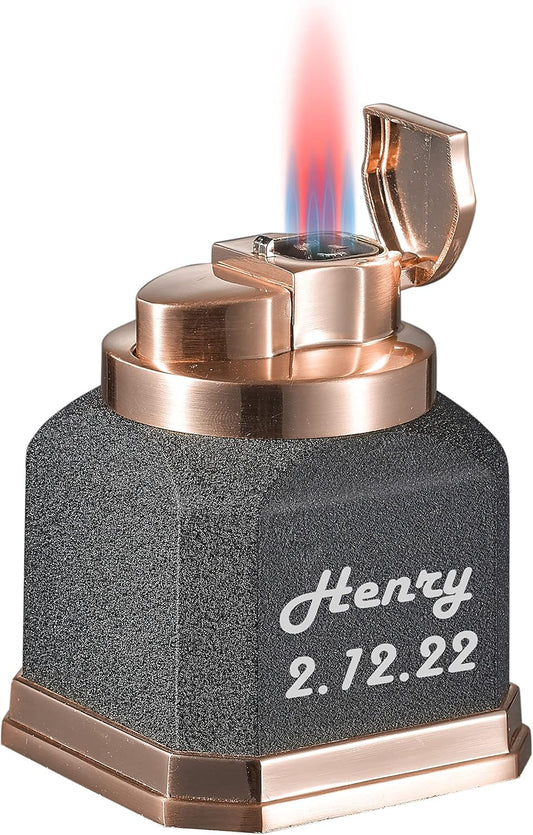 Visol Redferno Torch Lighter, Quad Flame, Refillable, Windproof, Adjustable Flame, Black Crackle and Copper Finish, Unique Cube Shape, Table Lighter