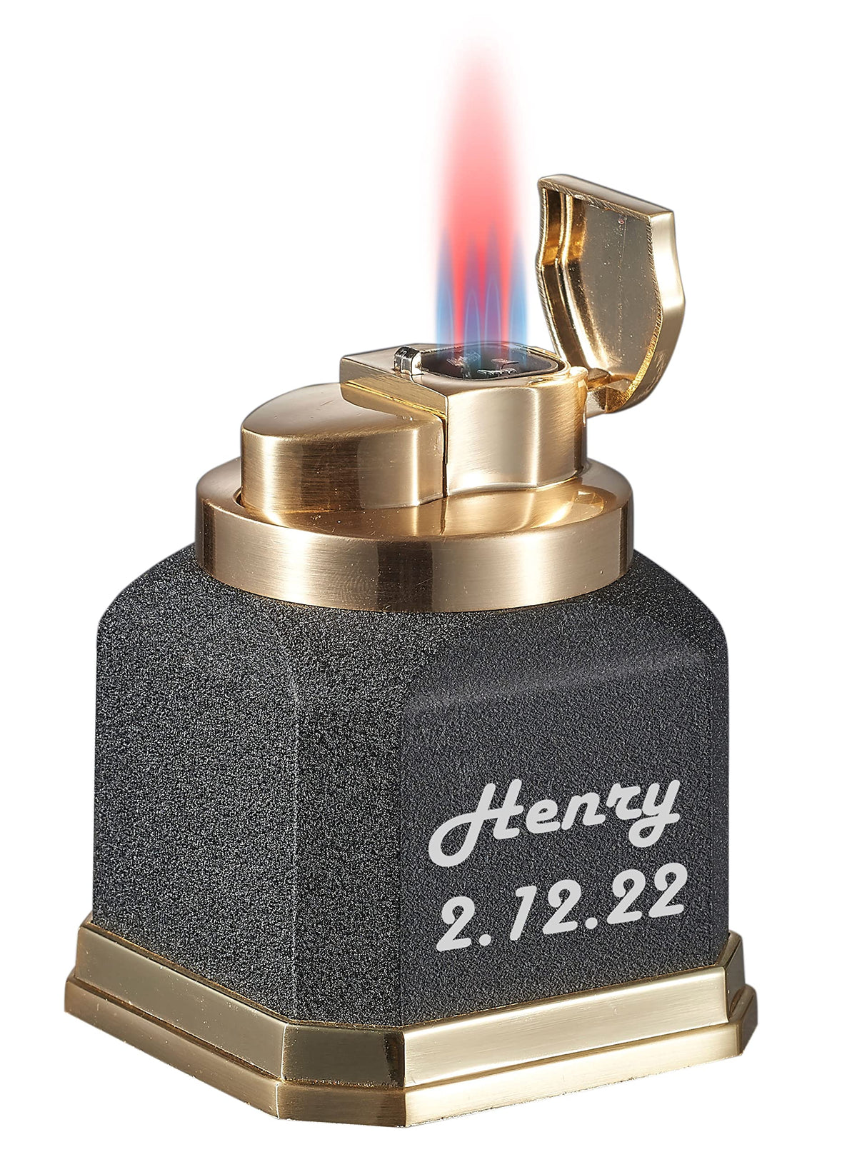 Visol Redferno Torch Lighter, Quad Flame, Refillable, Windproof, Adjustable Flame, Black Crackle and Copper Finish, Unique Cube Shape, Table Lighter