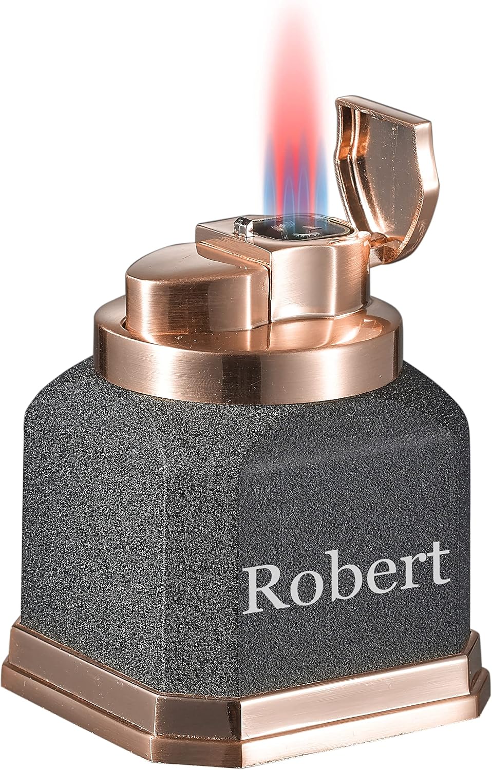Visol Redferno Torch Lighter, Quad Flame, Refillable, Windproof, Adjustable Flame, Black Crackle and Copper Finish, Unique Cube Shape, Table Lighter