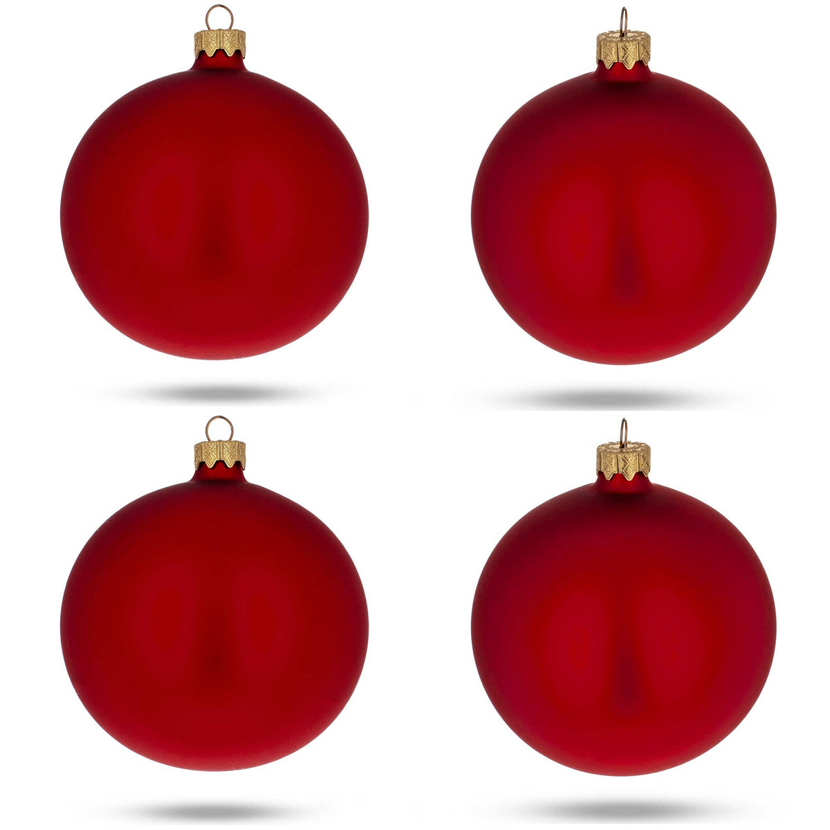 Set of 4 Red Matte Glass Ornaments