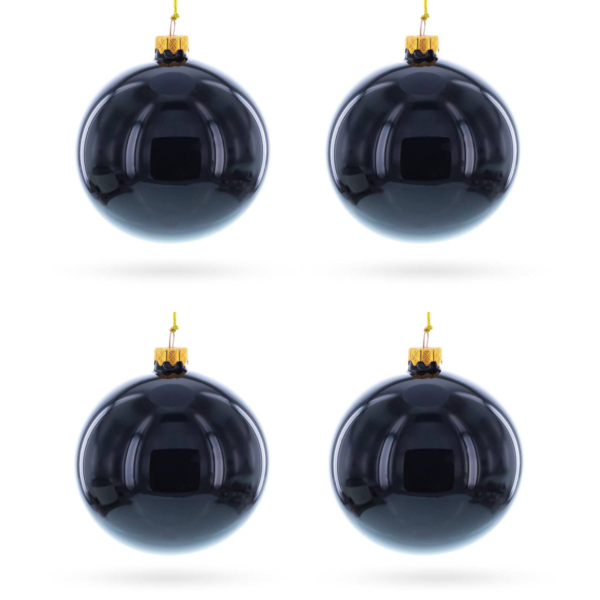 Set of 4 Glossy Black Glass Ornaments