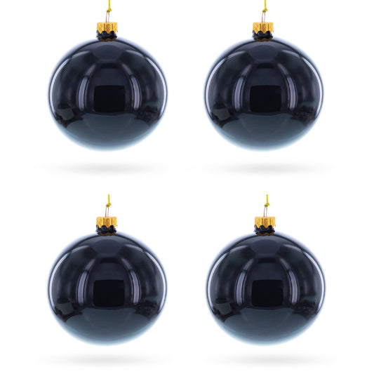 Set of 4 Glossy Black Glass Ornaments