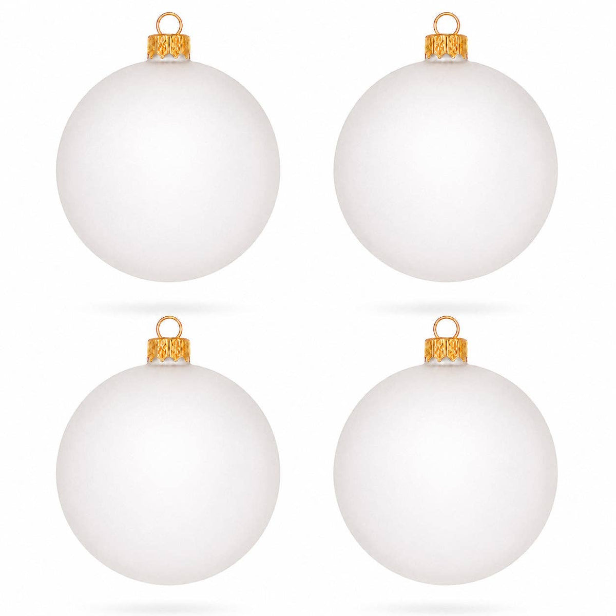 Set of 4 Translucent White Glass Ball Christmas Ornaments 4 Inches