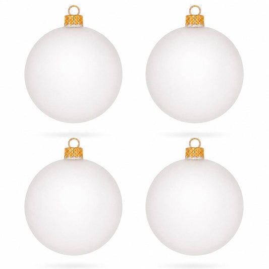 Set of 4 Translucent White Glass Ball Christmas Ornaments 4 Inches