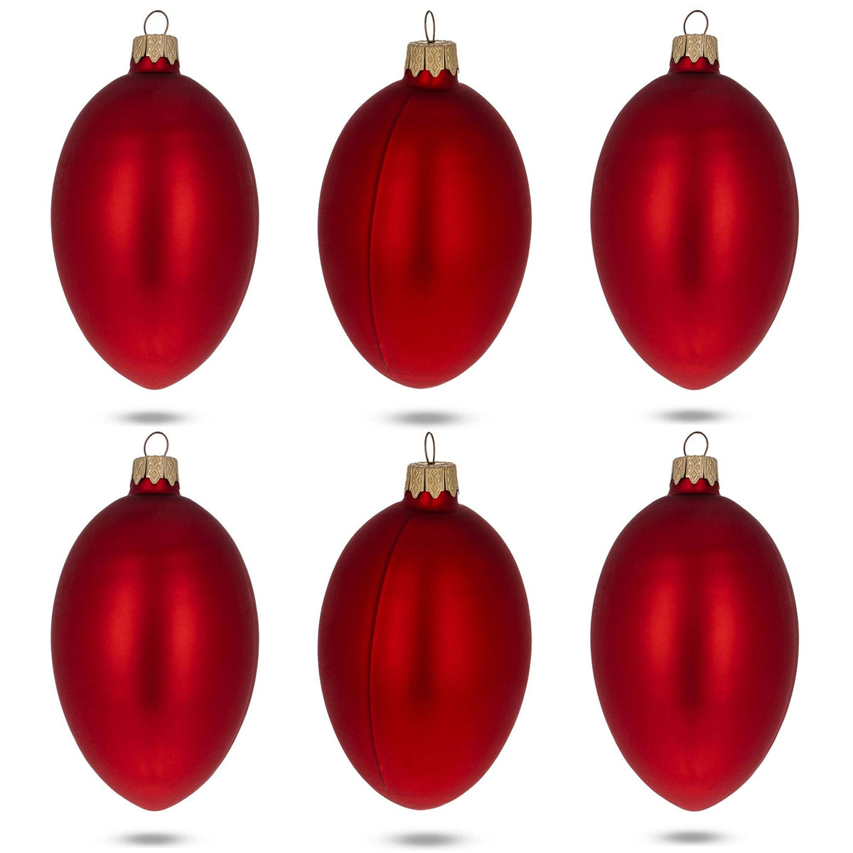 Set of 6 Red Matte Glass Egg Ornaments