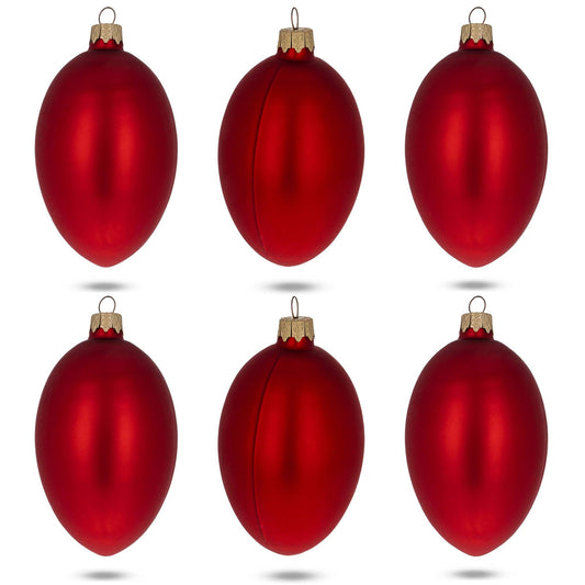 Set of 6 Red Matte Glass Egg Ornaments