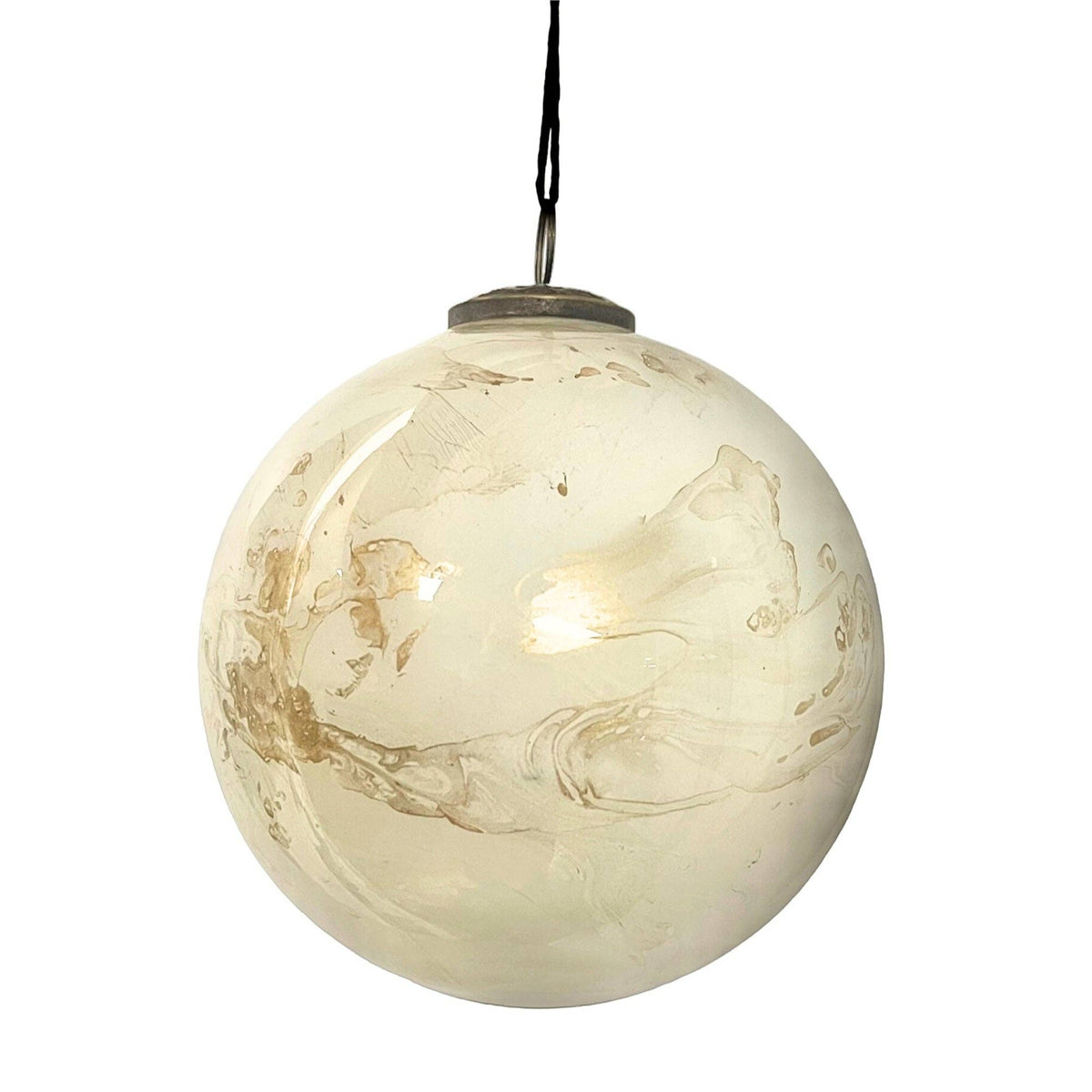6" Glass Ball Marble Orn. - Gold/White