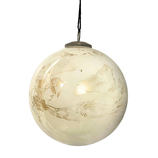 6" Glass Ball Marble Orn. - Gold/White