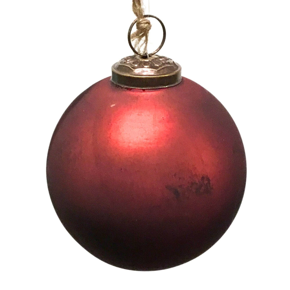 Matte Marbled Glass Ball Orn. 6" - Burgundy