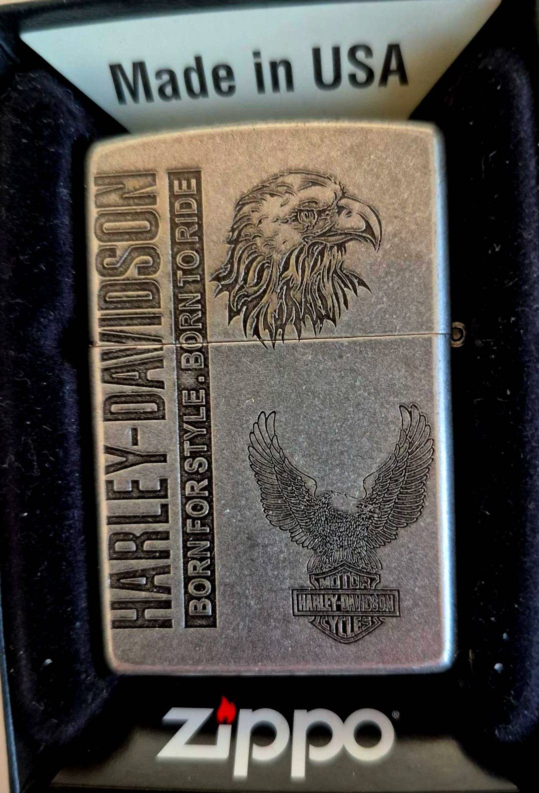 2020 Antique Silver Plate Two Sided Harley Davidson Zippo