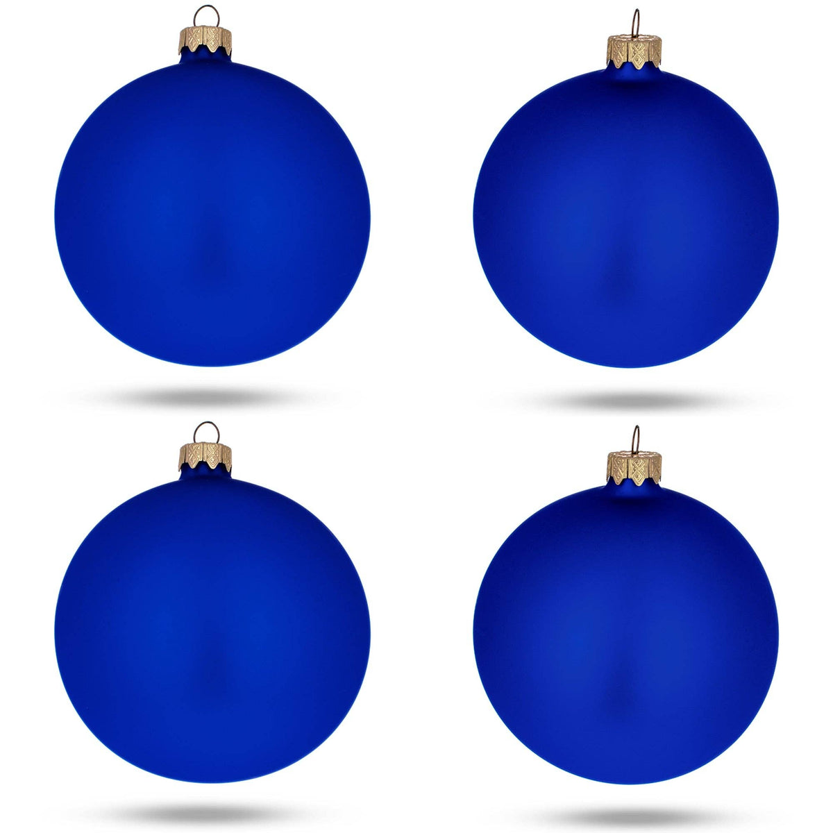 Set Of 4 Matte Blue Glass Ornaments
