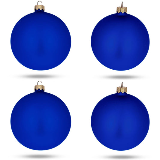 Set Of 4 Matte Blue Glass Ornaments